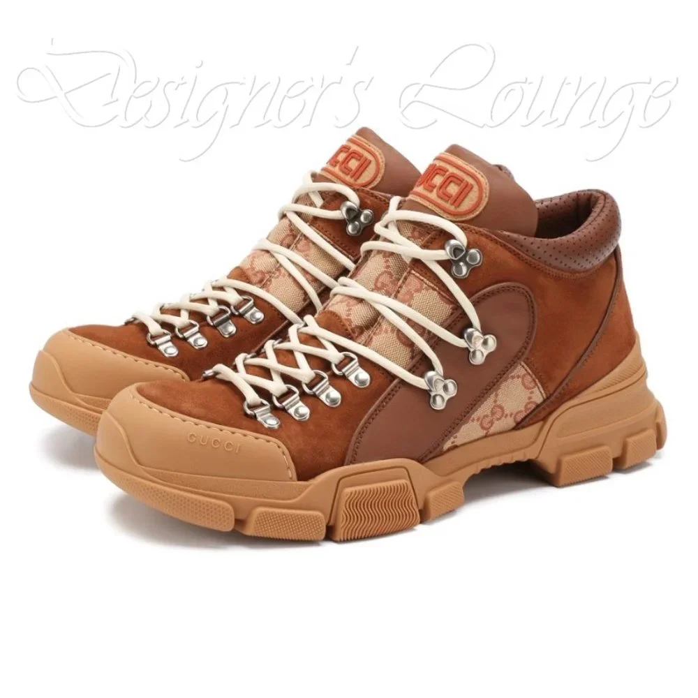 NEW GUCCI FLASHTREK GG Leather Suede Canvas Mid Top Sneakers 8G / US 8.5 $980